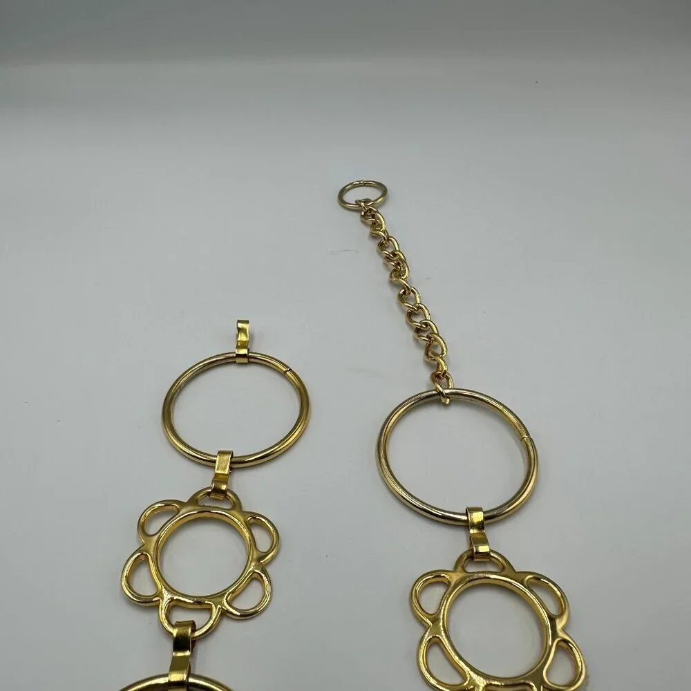Gold Tone Floral Circle Link Chain Belt Adjustable Statement MISSING CLASP